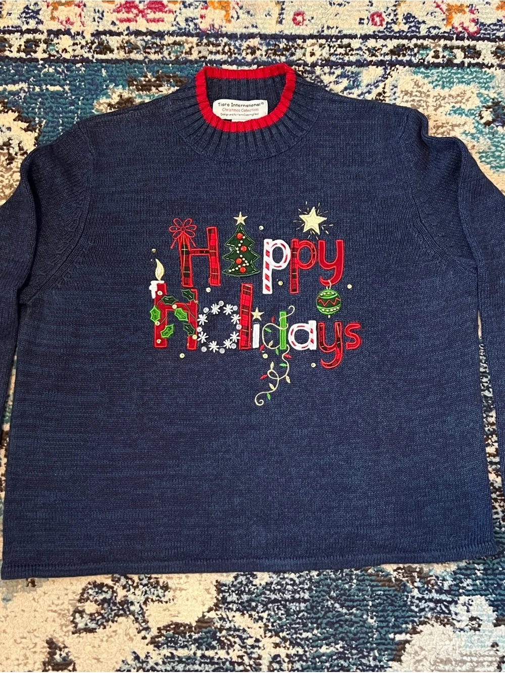 Happy Holidays Navy Knit Sweater Size XL
